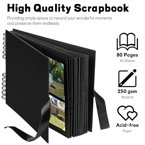 Mauproy 11.5 x 8.5 Inch Black Scrapbook Album, 80 Pages | Photo Album with Black Pages, Kraft Paper Hardcover Memory Book with DIY Accessories Kit for Birthday, Wedding, Travel - size: 11.5 x 8.5 Inches