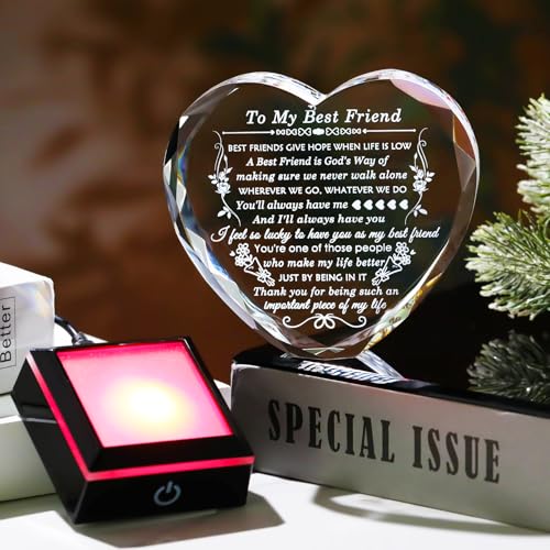 Arikyrist Best Friend Birthday Gifts with Colorful LED Base Crystal to My Best Friend Heart Gifts Friendship Gift for Women for Christmas Female Friend Gift Ideas BFF Gift for Her, Bestie Gifts - style: Best Friend Gifts 2