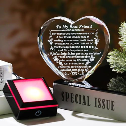 Arikyrist Best Friend Birthday Gifts with Colorful LED Base Crystal to My Best Friend Heart Gifts Friendship Gift for Women for Christmas Female Friend Gift Ideas BFF Gift for Her, Bestie Gifts - style: Best Friend Gifts 2