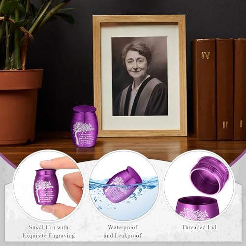 Shimeyao Set of 8 Small Urns for Human Ashes Cremation Urns Keepsake Ash Holders Family Tree Memorial Heart Locket Waterproof for Adults Women Men Loved Ones(Purple) - color: Purple