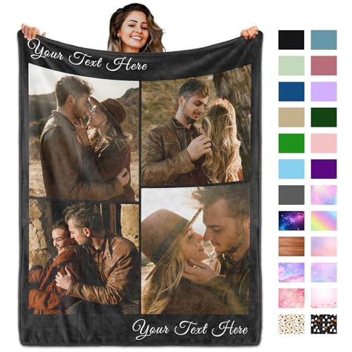 Custom Blanket with Picture Text, Personalized 4 Photo Blanket, HD Printing Customized Flannel Throw Blanket Gifts for Mom Dad Couple Girlfriend Boyfriend Wife Husband Christmas - color: 4-photo-text-01