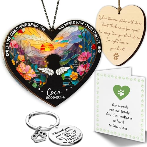 Personalized Angel Dog Memorial Suncatcher, Heart Suncatcher Remembrance Gift, Engraved Pet Memorial Ornament, Pet Sympathy Keychain, Loss of Animal Sympathy Card, Rainbow Bridge Dog Loss Gift - color: 02. Custom #2