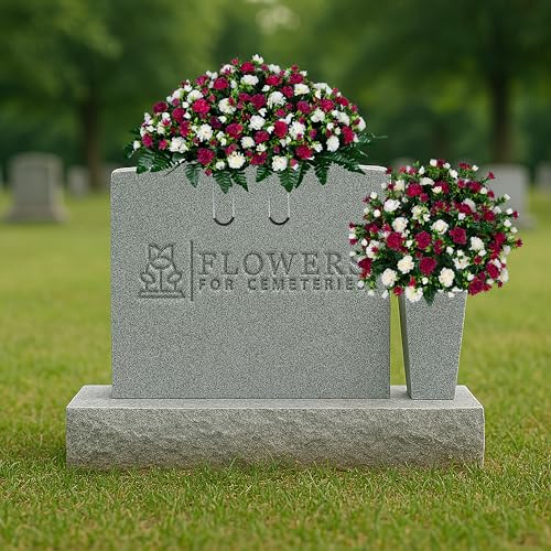 Sympathy Silks Artificial Cemetery Flowers - Gravesite Memorial Arrangment - Beauty & Cream Garden Mums - (1) Saddle (1) Bouquet - color: Beauty & Cream, size: (1) Saddle (1) Bouquet