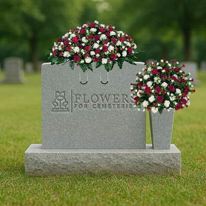Sympathy Silks Artificial Cemetery Flowers - Gravesite Memorial Arrangment - Beauty & Cream Garden Mums - (1) Saddle (1) Bouquet - color: Beauty & Cream, size: (1) Saddle (1) Bouquet