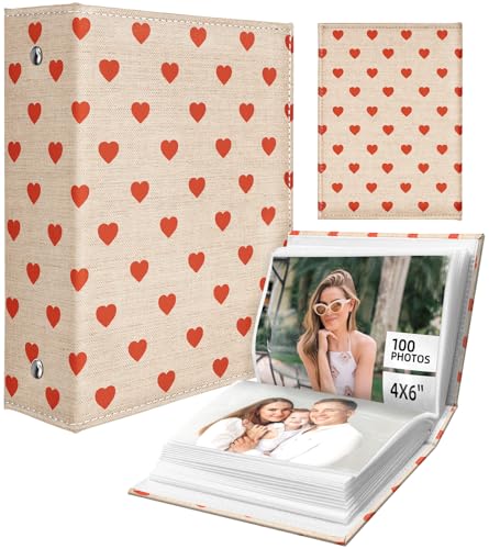 Slohif Photo Album 4x6 Pictures Leather Small Memory Book Keepsake for Family Wedding Postcard 100 Pockets Personalized Couples Photobook for Engagement Travel Vacation Birthday Honeymoon Heart - style: Heart