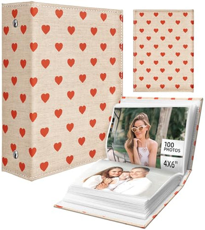 Slohif Photo Album 4x6 Pictures Leather Small Memory Book Keepsake for Family Wedding Postcard 100 Pockets Personalized Couples Photobook for Engagement Travel Vacation Birthday Honeymoon Heart - style: Heart