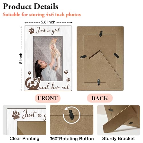 Just A Girl And Her Cat Picture Frame, Cat Memorial Photo Frame for Pet Lovers Friends, Cats Lover Gifts 4x6 Wooden Picture Frames, Home Bedroom Office Shelf Table Decor -028 - style: Just A Girl And Her Cat