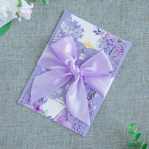 20 PCS 5.12x7.2 Butterfly Personalized Quinceanera Invitation, Customized XV Anos Laser Cut Invitation Cards with Envelopes (Violet Personalized) - color: 20 PCS Violet Personalized
