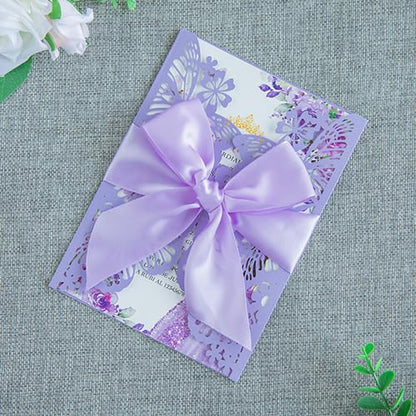 20 PCS 5.12x7.2 Butterfly Personalized Quinceanera Invitation, Customized XV Anos Laser Cut Invitation Cards with Envelopes (Violet Personalized) - color: 20 PCS Violet Personalized
