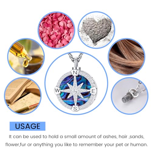 Compass Necklace for Women Men 925 Sterling Silver Pendant Urn Necklaces for Ashes Picture Locket Necklace Anchor Necklace Viking Necklace Crystals CZ Moonstone Abalone Shell Turquoise Compass Jewelry - color: T-F-Compass Urn Necklace, style: Urn Necklace
