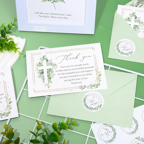 FYSUIMU 24 Pcs Funeral Thank You Cards with Envelopes & Stickers 4×6 Inch Watercolor Eucalyptus Leaves Sympathy Bereavement Card for Memorial Service Family Friends Loved Ones Celebration of Life