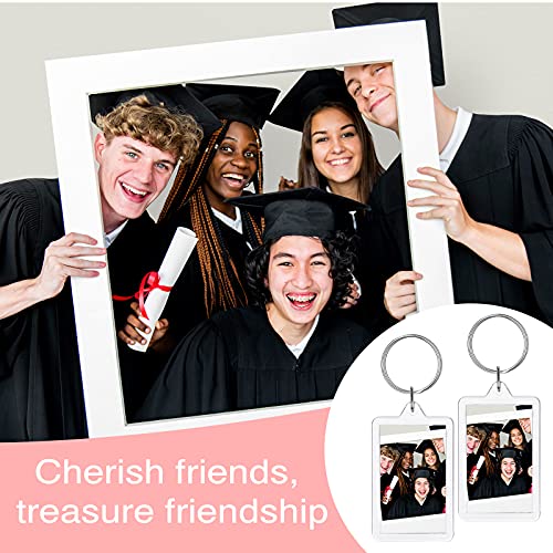 Yaomiao 50 Pcs Acrylic Photo Frame Keychain Holder 1.3 x 2 Inch Photo Picture Insert Blank Keyring for DIY Craft