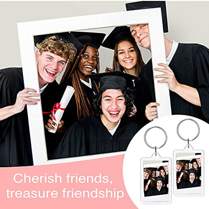 Yaomiao 50 Pcs Acrylic Photo Frame Keychain Holder 1.3 x 2 Inch Photo Picture Insert Blank Keyring for DIY Craft