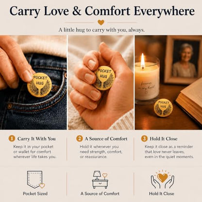 Aesnefe Pocket Hug from Heaven, Memorial Gifts for Loss of Mom Dad Son Daughter Husband Wife Grandpa Grandma Brother Sister, Sympathy Condolence Gifts, Bereavement Remembrance Gift - color: Gold