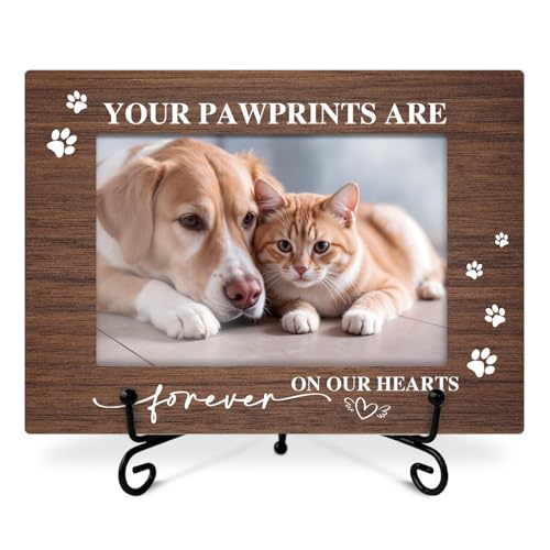Pet Memorial Frame, Cat Dog Memorial Photo Frame for Pet Owner, Remembrance Gifts Sympathy Gifts for Loss Of Pet Dog Cat, 4x6 Wood Photo Frame, Home Bedroom Office Shelf Table Decor -009