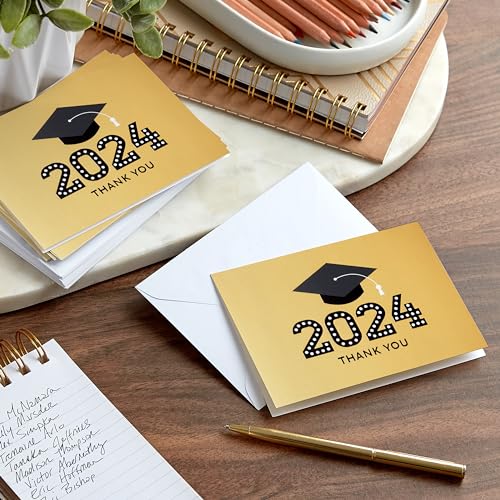 Hallmark 2024 Graduation Thank You Cards (40 Thank You Notes with Envelopes) Gold Graduation Cap - style: Class of 2024