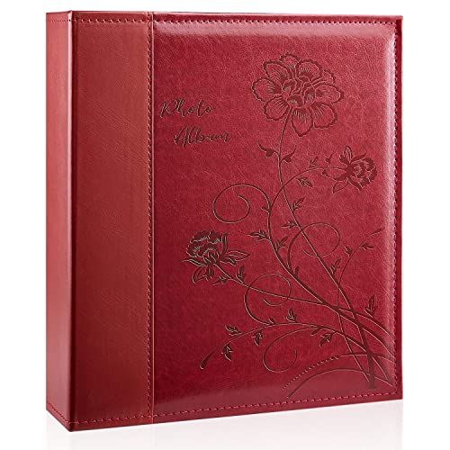 Photo Album 8x10 Clear Pages Pockets Leathe Cover Slip Slide in Photo Album Holds 50 Vertical 8x10 Photos Picture Book for Wedding Family (Red) - color: Red, size: 50 Pockets/1PK