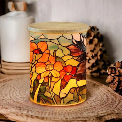 Dog Stained Glass Candle Jar with Tea Light, Colorful Flower Memorial Tealight Candle Holders with Battery Operated, Glass Candlesticks Trinket Jar, Makeup Brush Holder for Pet Dog Lover - color: Dog