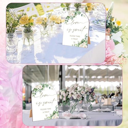 White Rose Love is Sweet Sign, Wedding Ceremony Signs, 6 x 8 Inch Arch Wooden Tabletop Sign with Stand, Wedding Reception Decoration Supplies (BJ05) - color: Love is Sweet
