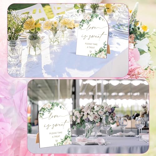 White Rose Love is Sweet Sign, Wedding Ceremony Signs, 6 x 8 Inch Arch Wooden Tabletop Sign with Stand, Wedding Reception Decoration Supplies (BJ05) - color: Love is Sweet