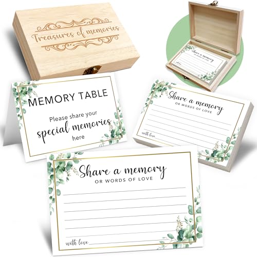 Share A Memory Card for Celebration Of Life - 50 Pcs Memorial Cards, Memory Box for Graduation Wedding, Funeral Keepsake for Celebration Of Life Decorations -A06 - color: Golden, size: Set with Wooden Box