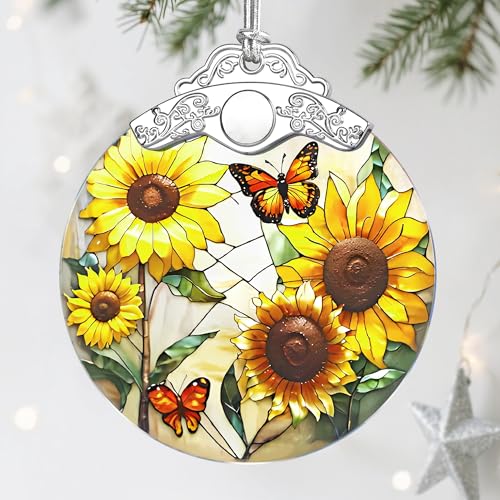 Sunflower Ornament, Stained Glass Christmas Decorations, Christmas Ornaments for Tree, Holiday Ornament, Gifts for Sunflower Lovers, Holiday Party Gifts, Gift Ideas & Xmas Gift - color: Monarch Butterfly B