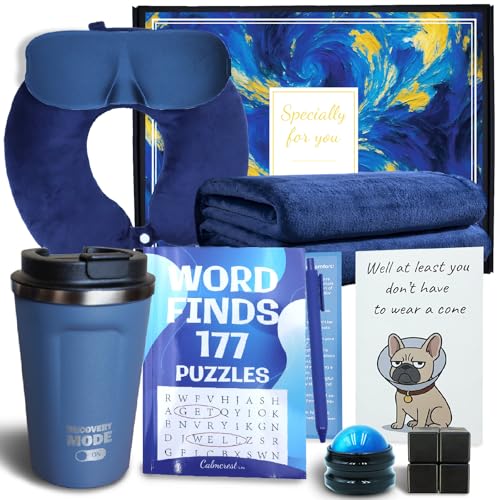 Get Well Gifts for Men After Surgery, Care Package Thinking of You Gifts | 9 PCS Cancer Support Gifts for Men, Feel Better Gift Basket with Flannel Blanket, Word Search Book, Comfort Gifts for Dad