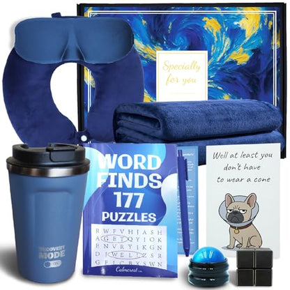Get Well Gifts for Men After Surgery, Care Package Thinking of You Gifts | 9 PCS Cancer Support Gifts for Men, Feel Better Gift Basket with Flannel Blanket, Word Search Book, Comfort Gifts for Dad