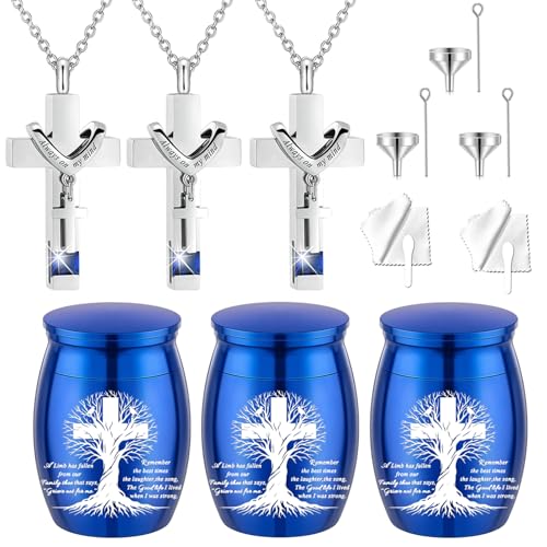 6 Pcs Cremation Cross Urn Necklace for Ashes Cremation jewelry Small Cremation Keepsake Urn Sharing Urns with Necklace pendant Urn - color: 6Pcs-Blue