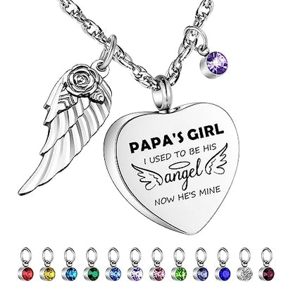 Dletay Heart Urn Necklace for Human Ashes Cremation Jewelry with 12 Birthstones Cremation Necklace for Ashes - style: Papa