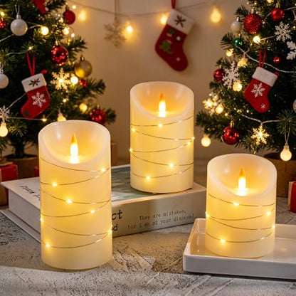 Rechargeable LED Candles, Real Wax, 4 5 6 in, Ivory, 3 Pack | USB rechargeable real wax candles with remote, timer and star lights - color: Ivory White