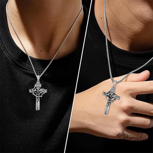 925 Sterling Silver Patron Saint Necklace Amulet Miraculous Medal Pendant Jewelry for Men Women with Friendship Talisman Travel Inspirational Gifts - color: black-F