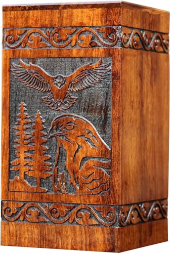 Wooden Urn for Human Ashes Adult Male/Women - Rosewood Funeral Cremation Urn for Ashes - Eagle Wooden Urns Hand-Crafted (XXL(14x7.5) 545Cu/inch) - color: Xxl(14x7.5) 545cu/Inch