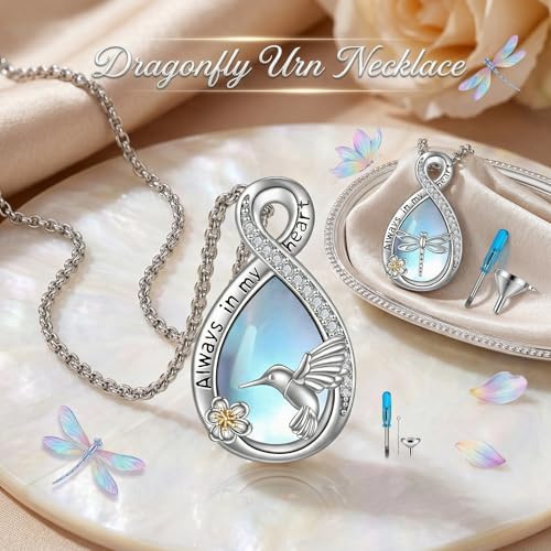 Urn Necklace for Ashes Blue opal Cremation Necklace Keepsake Memory Jewelry for Ashes of Loved Ones Keepsake - style: Hummingbird Moonstone