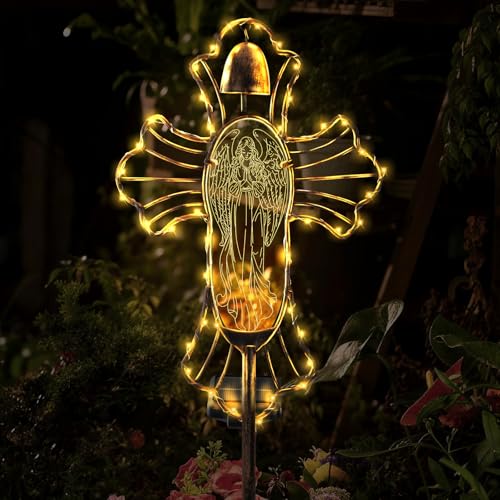 Solar Lights Garden Backyard Decor Outdoor,Angel Figurine Waterproof Light Cross Stake,Housewarming Yard Patio Pathway Lawn Ornaments Ideas for Gardening Mother Grandma - color: Angel Cross