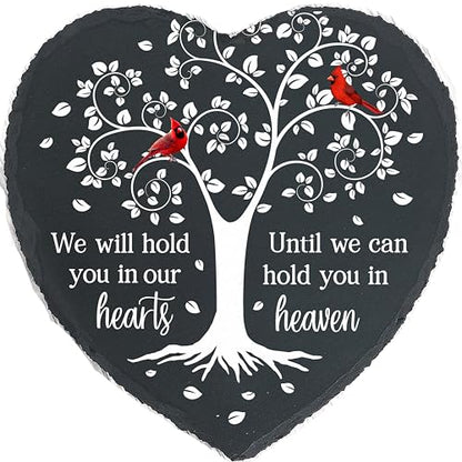 Cardinal Memorial Stone - Hold You in Our Hearts, Sympathy Gifts for Loss of Loved One, Memorial Gifts for Loss of Dad, Mom Garden Stone Slate Plaque