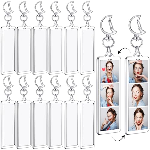 MTLEE 12 Pcs Mini Photo Strip Keychain Frame 1x3 Inch Acrylic Photo Booth Keychain Double Sided Keyring Blank DIY Custom Gift - style: Moon Clasp