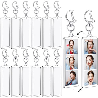 MTLEE 12 Pcs Mini Photo Strip Keychain Frame 1x3 Inch Acrylic Photo Booth Keychain Double Sided Keyring Blank DIY Custom Gift - style: Moon Clasp