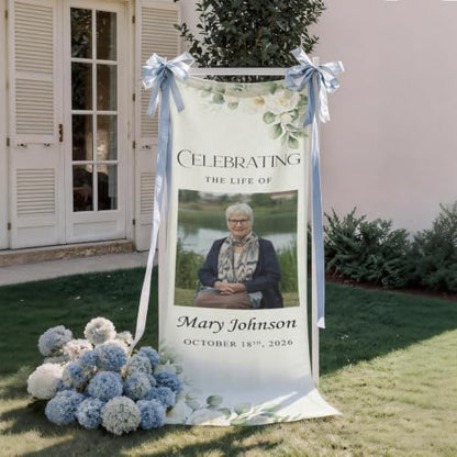 Personalized Celebrating The Life Of Welcome Sign, Funeral Fabric Banner #4 - color: Design 4