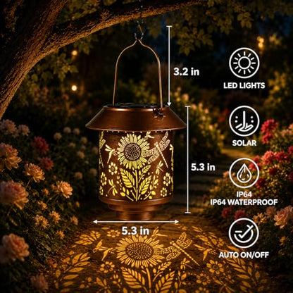 2 Pack Solar Lantern Outdoor Hanging, Gifts for Women Mom（Sunflower） - color: b-Dragonfly-2PC