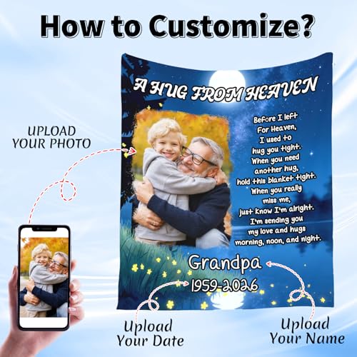 Personalized Sympathy Blanket Custom Memorial Blanket with Photos for Loss of Loved One in Loving Memory Bereavement Grief Gifts for Father Mother Husband Wife Friends (Style-9)
