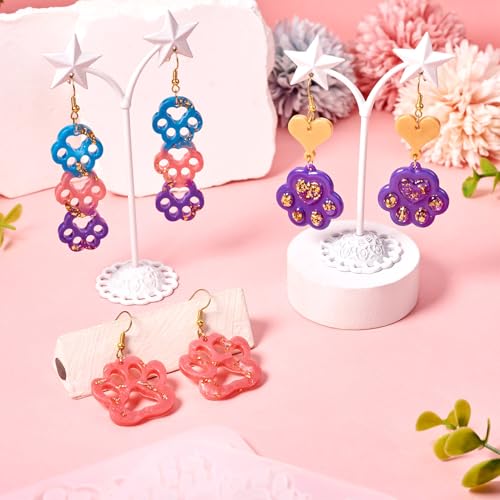 2Pcs Pet Paw Print Silicone Molds Puppy Kitten Paw Earring Resin Molds Cute Animal Dog Cat Footprint Epoxy Resin Casting Molds for DIY Crafts Earring Keychain Jewelry Making Supplies - color: Hollow Paw Print-White
