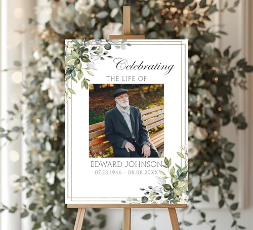 Custom Funeral Welcome Sign with Photo, Memorial Yard Sign, Celebration of Life Welcome Board, Personalized Remembrance Sign for Funeral Service - CCTC13 - color: Background #13
