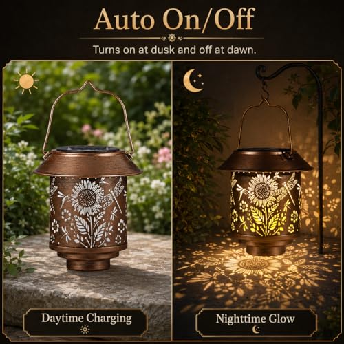 2 Pack Solar Lantern Outdoor Hanging, Gifts for Women Mom（Sunflower） - color: b-Dragonfly-2PC