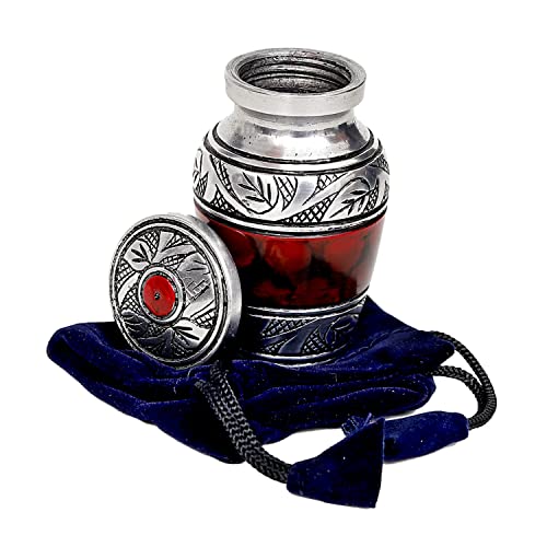 hlc Lovely Small Keepsake Urn Qnty 1 - Keepsake Urn for Human Ashes with 1 Velvet Box Bag-Mini Keepsake Urn -Red Brass Mini Memorial Affordable Keepsake Urn (3 cu.in)