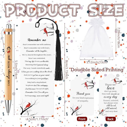 Sayglossy 200 Pcs Cardinal Funeral Gifts Celebration of Life Gifts Set Memorial Decorations for Sympathy Include 50 Ballpoint Pens 50 Bookmark 50 Poem Cards and 50 Organza Bags - style: Cardinal