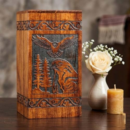 Wooden Urn for Human Ashes Adult Male/Women - Rosewood Funeral Cremation Urn for Ashes - Eagle Wooden Urns Hand-Crafted (M(9.5X5.5) 172 Cu) - color: M( 9.5x5.5) 172 Cu