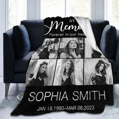 D-Story Personalized Memorial Throw Blanket with Photo, Custom Loss Blanket, Bereavement Gift - color: Design 21