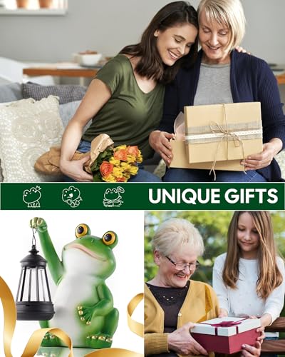 Vuees Solar Frog Garden Statue Light, Outdoor Waterproof Decorative Lantern Figurine, Cute Yard Art for Garden Patio Pond Balcony Porch Decor, Housewarming & Gardening Gifts for Women Grandma Mom - style: Frog