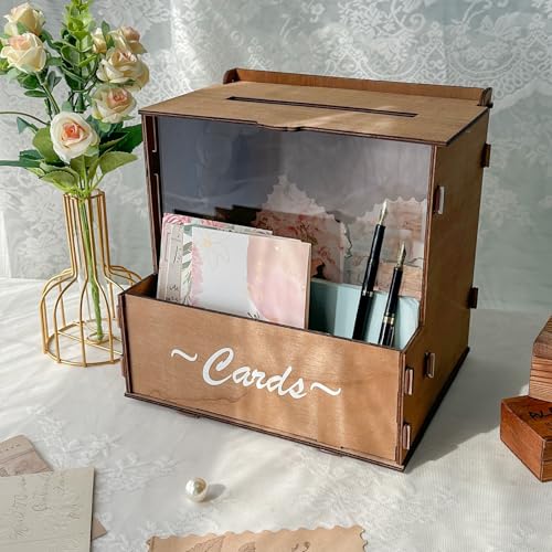 Wedding Card Box with Flower Trough & Acrylic Display Panel for Decorations | Personalized Floral Display, Rustic Wedding Card Boxes for Reception, Large-Capacity Gift Card Box, Easy Assembly & Reusable